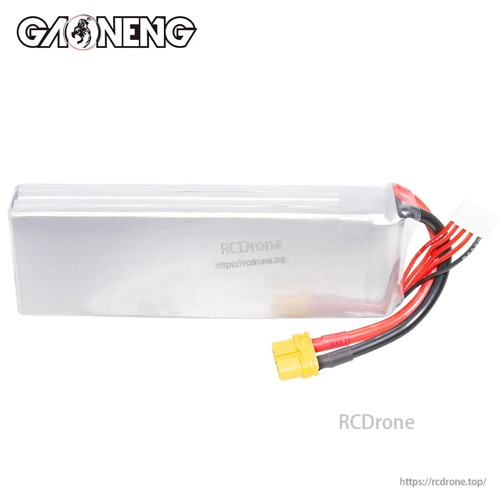 Back side of silver LiPo battery pack showing smooth casing and XT60 lead exit