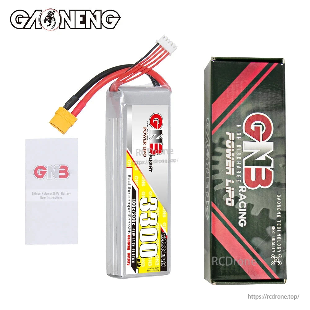 Package contents: GNB 3300mAh LiPo battery with user manual and retail box