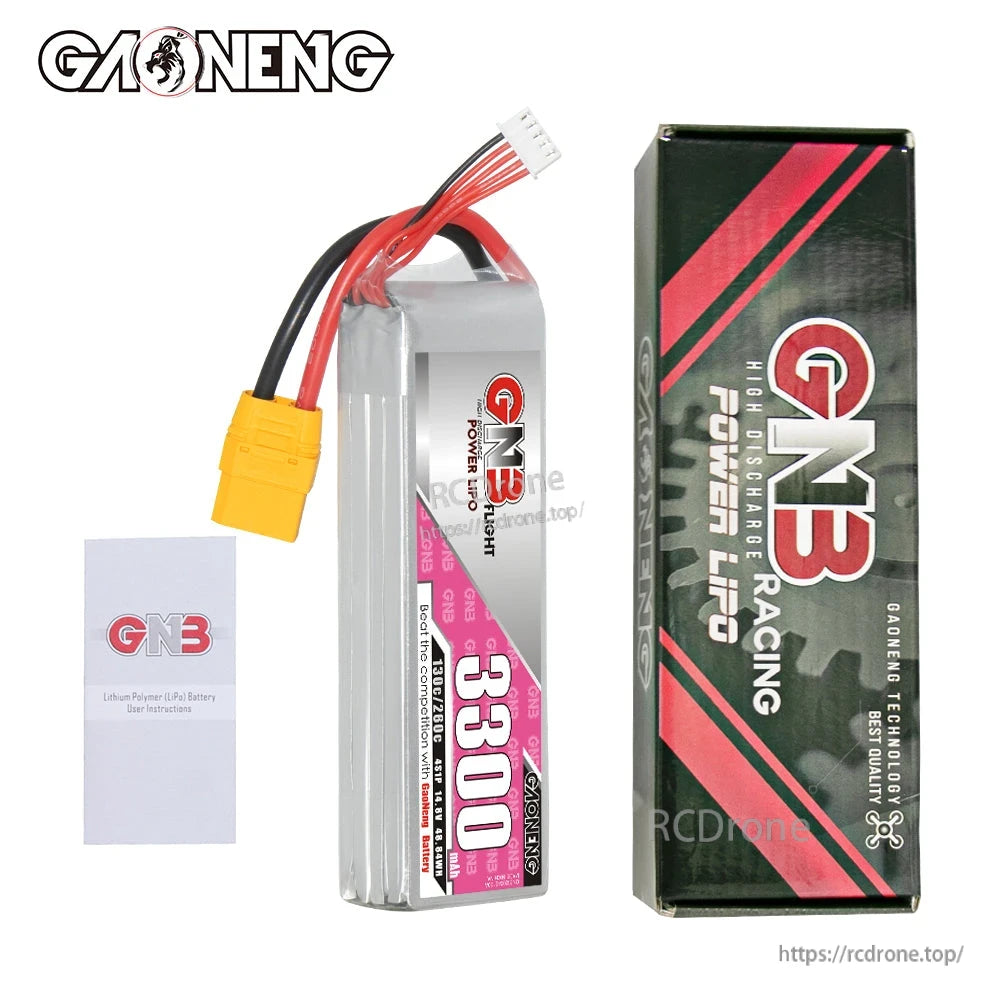 Package contents: GNB 3300mAh 4S LiPo battery with retail box and small leaflet