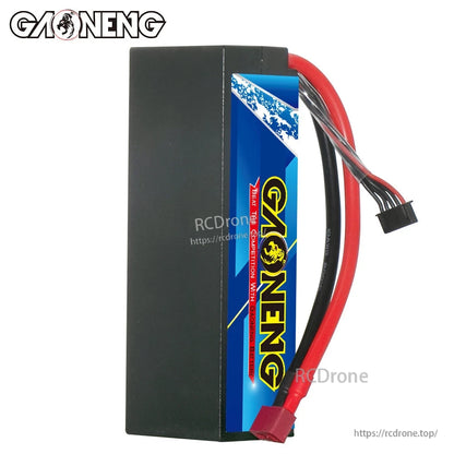 Side view of GAONENG hard case LiPo pack showing plain black case and side logo panel