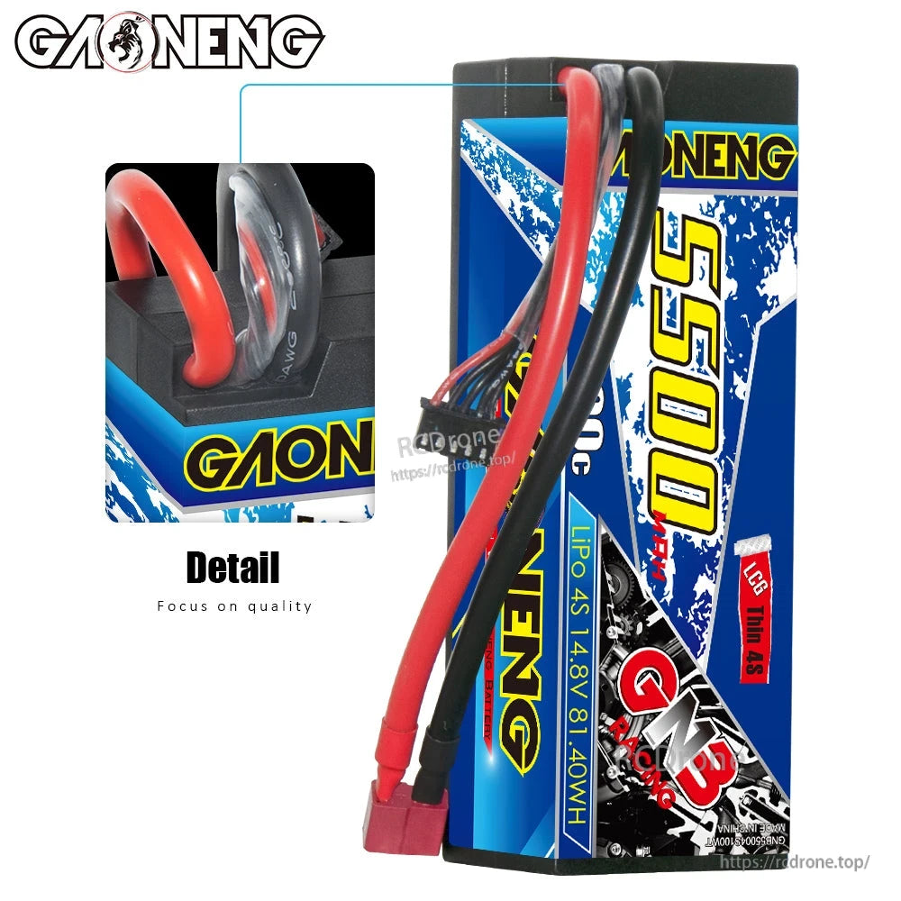 Hard case LiPo wire exit detail close-up showing strain relief and red/black leads