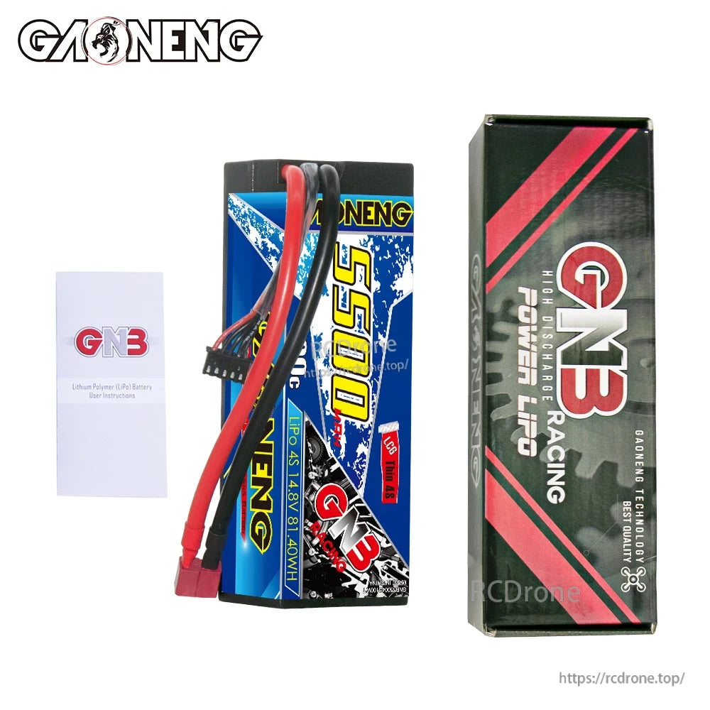 Package contents: GAONENG GNB 5500mAh 4S LiPo battery with retail box and instruction leaflet