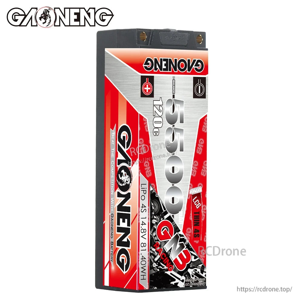 Front label view of GAONENG GNB 4S 14.8V 5500mAh 120C LCG thin hard case LiPo battery