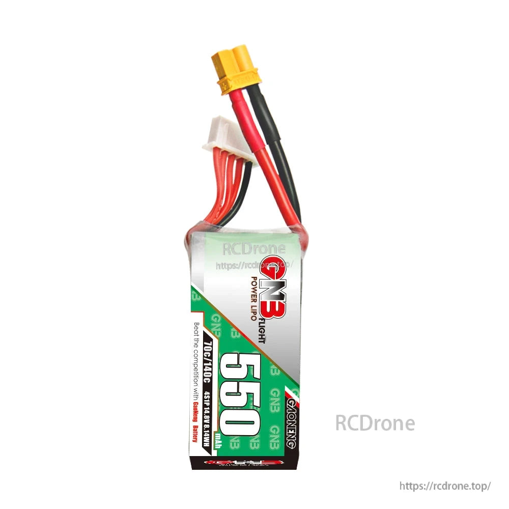 GNB 550mAh battery front label shown upright with attached XT30 power lead and balance cable