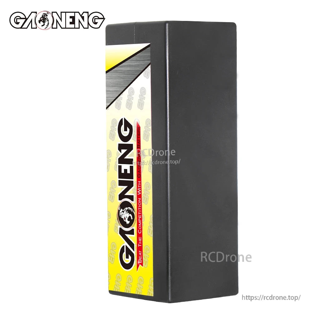 Side/back view of GAONENG hard case LiPo battery showing plain black case and label edge