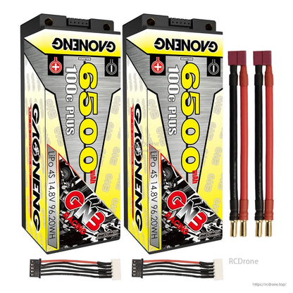 Two batteries bundle with red connector leads (5mm bullets) and two balance leads included