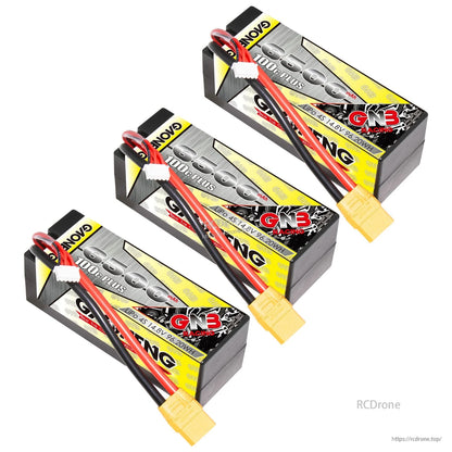 Three GNB 4S 6500mAh hard case LiPo batteries with XT90 connectors, group display
