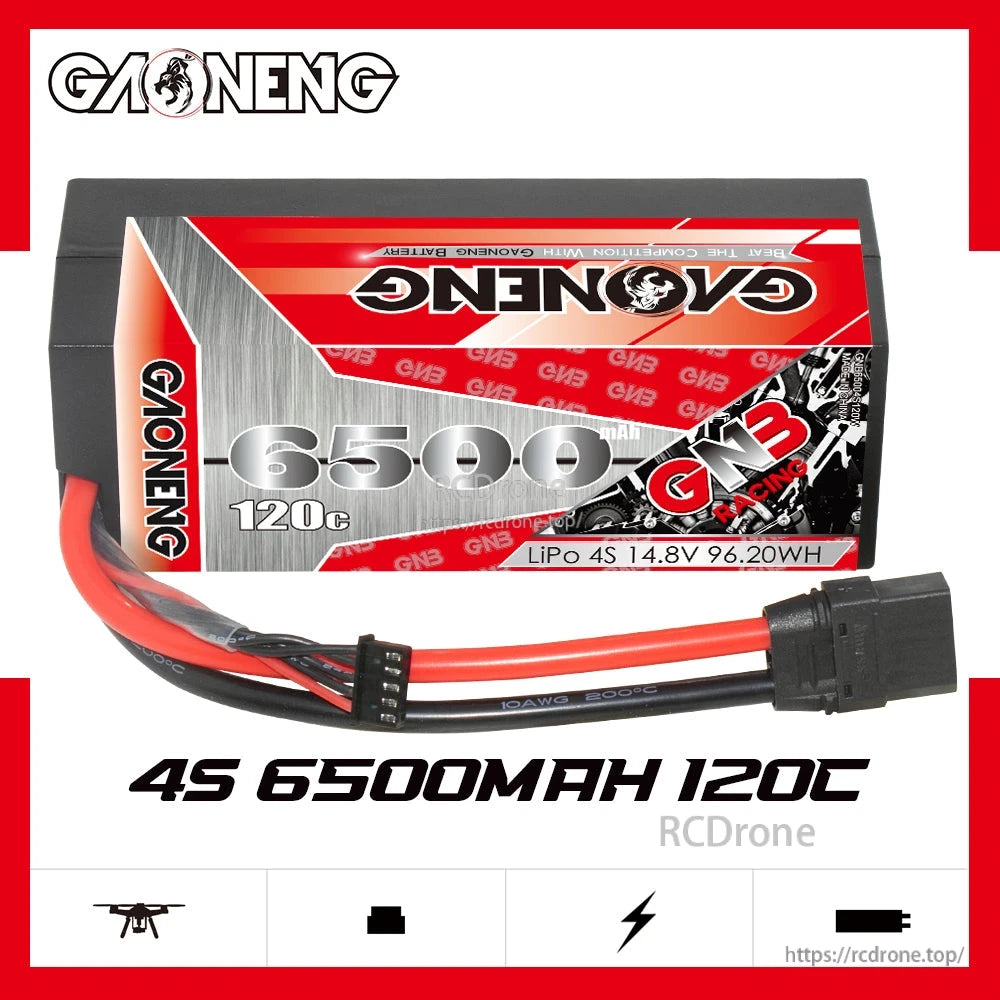 GNB Racing 4S 6500mAh 120C LiPo battery label graphic showing 14.8V and 96.20Wh text