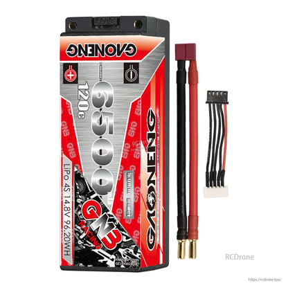 GNB 6500mAh 120C hard case LiPo battery with red plug lead and separate 4S balance lead