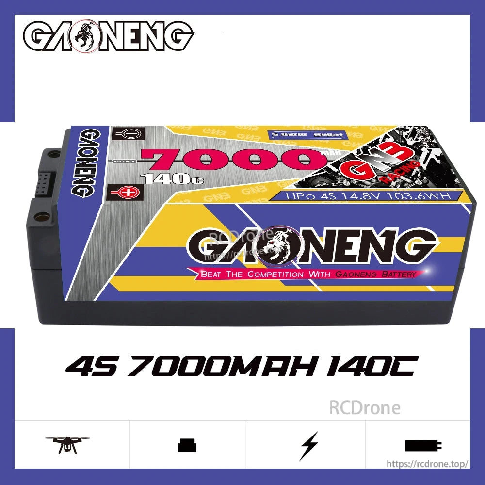 GAONENG GNB 4S 7000mAh 140C hard case LiPo battery side profile on white background