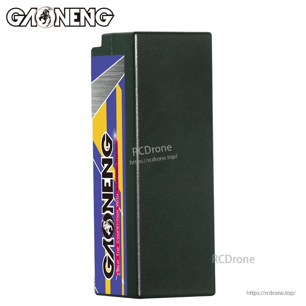Rear view of hard case LiPo battery showing plain black case side opposite the label