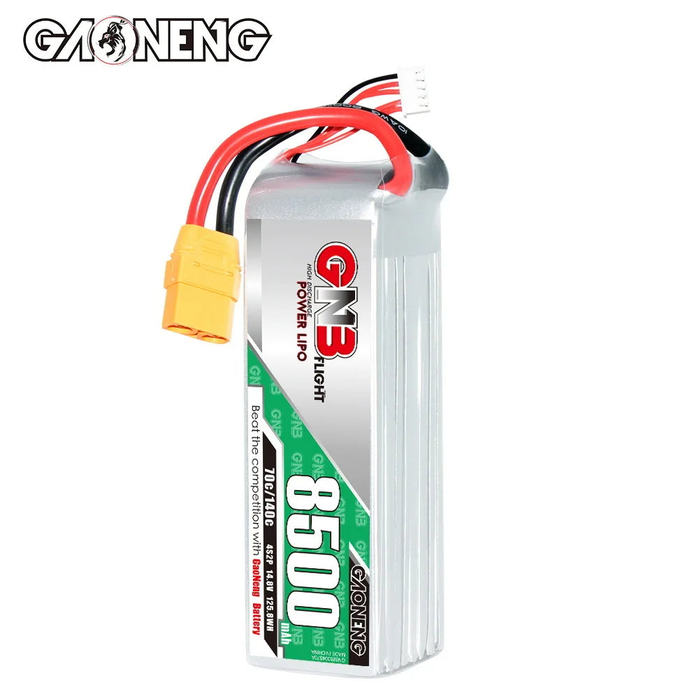 GAONENG GNB 4S Lipo Battery, Teranty lithium battery specifications for remote control helicopters and toys, featuring CE certification and upgrade parts.