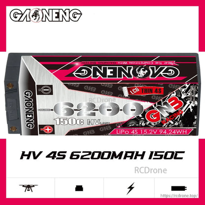 GAONENG GNB HV 4S 6200mAh 150C hard case battery product graphic with icon strip