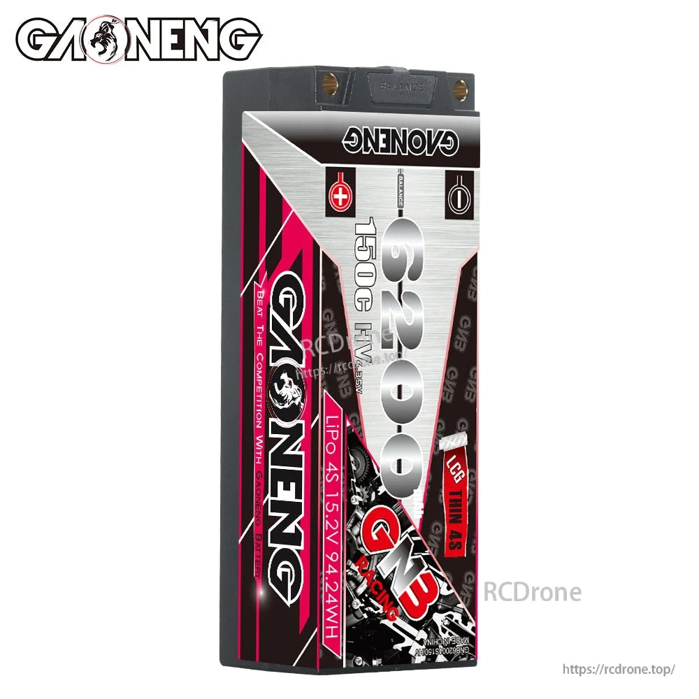 Front label view of GAONENG GNB Racing 6200mAh 150C HV 4S LCG thin hard case LiPo battery