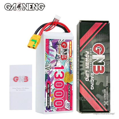 Package contents: GNB 13000mAh HV battery, retail box, and LiPo battery user instructions booklet