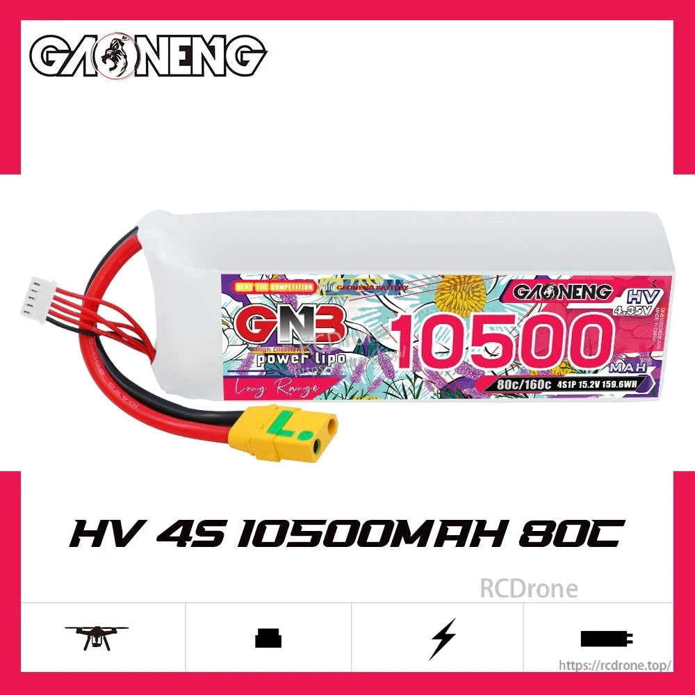 GAONENG GNB HV 4S 10500mAh 80C battery pack product banner with battery shown horizontally