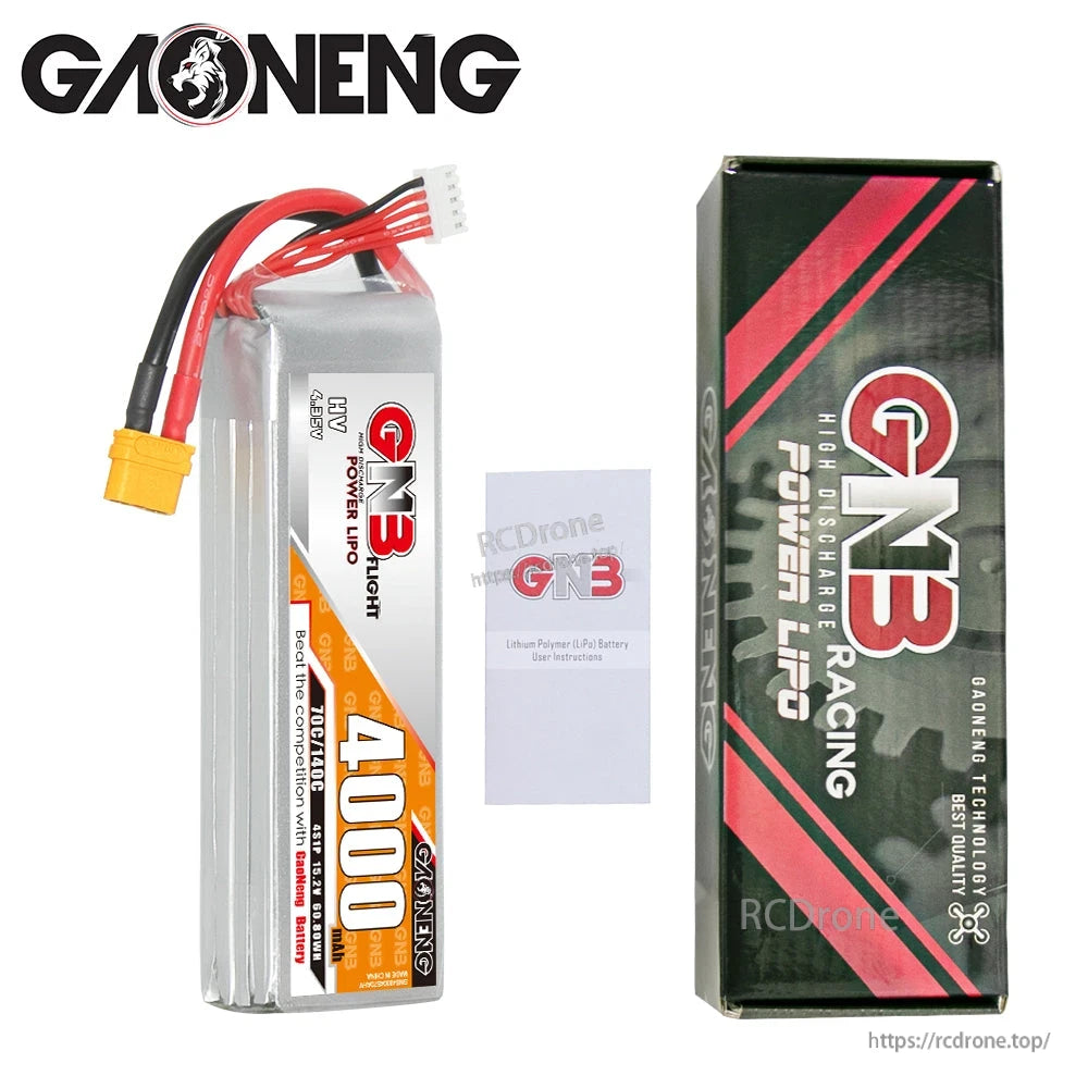 GNB 4000mAh battery with retail box and instruction leaflet shown together