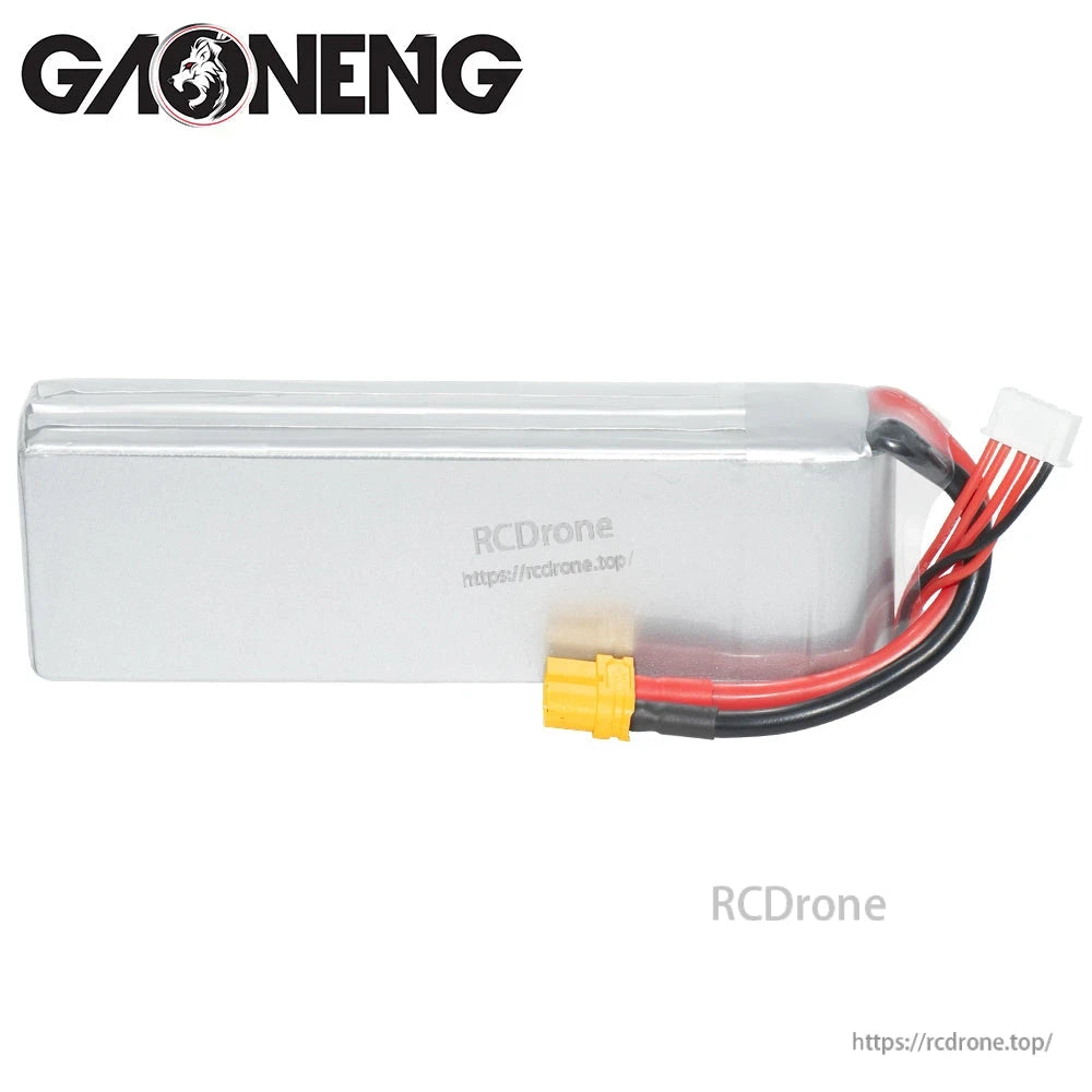 Plain back/side view of GNB LiPo battery showing silver wrap and lead exit end