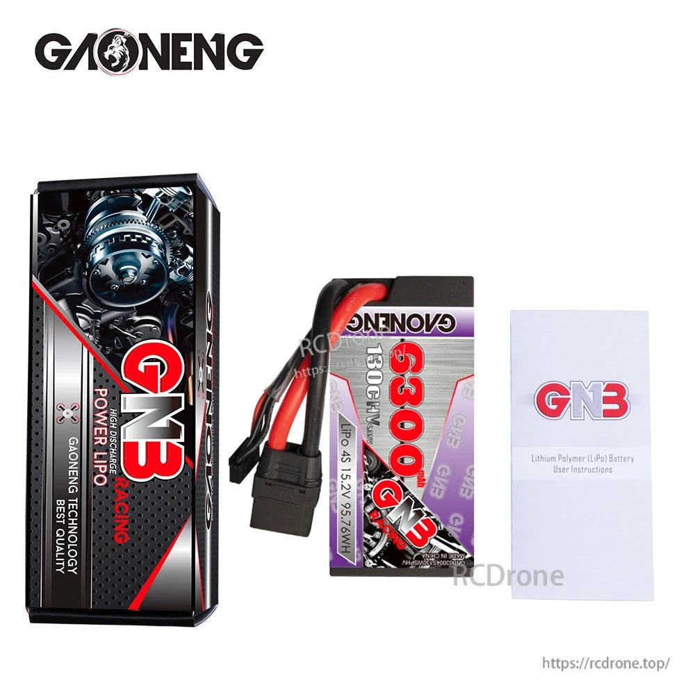 Package contents: GNB Racing battery pack, retail box, and GNB lithium polymer user manual
