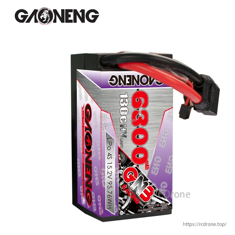 Angled front view highlighting 6300mAh GNB Racing label and top-mounted power lead