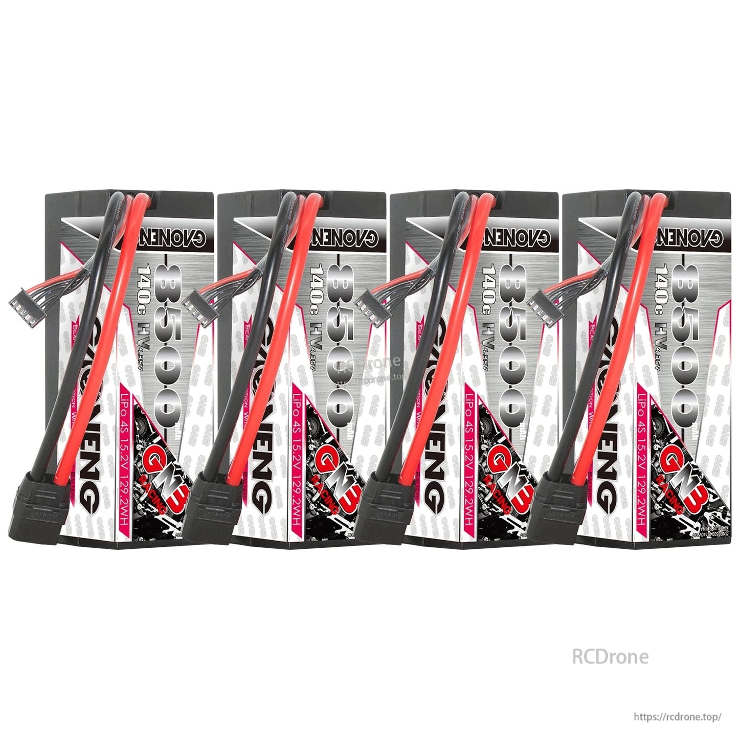 Four GNB Racing 4S 8500mAh 140C LiHV hard case batteries with XT90 connectors, set of four