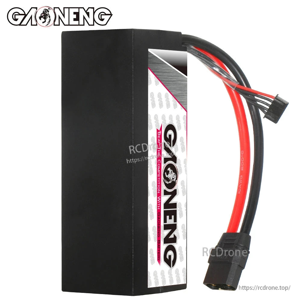 Side view of GAONENG hard case battery showing plain black casing and lead wire orientation