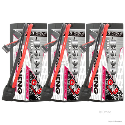 Three GNB Racing 4S 8500mAh 140C LiHV hard case batteries with XT90 plugs, group image