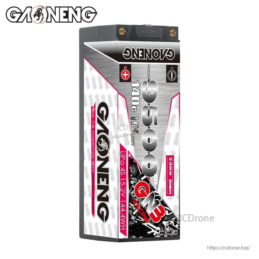 Front label view of GAONENG GNB 9500mAh 140C HV 4S hard case LiPo battery