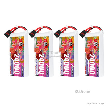 Four GNB 24000mAh LiPo batteries lineup, upright orientation