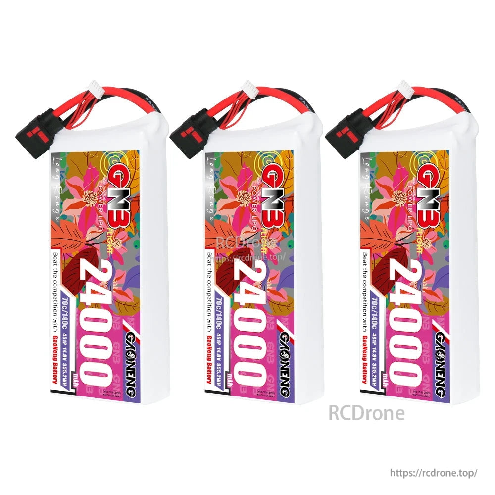 Three GNB 24000mAh LiPo batteries shown together, QS8 connectors on top
