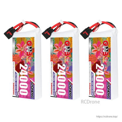Three GNB 24000mAh LiPo batteries shown together, QS8 connectors on top
