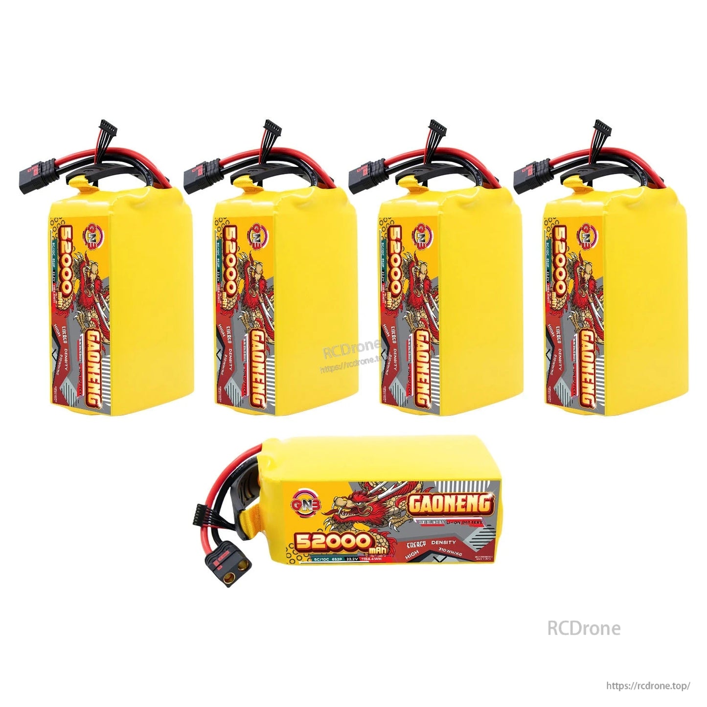Five-pack display: four upright GAONENG batteries plus one horizontal battery showing top label