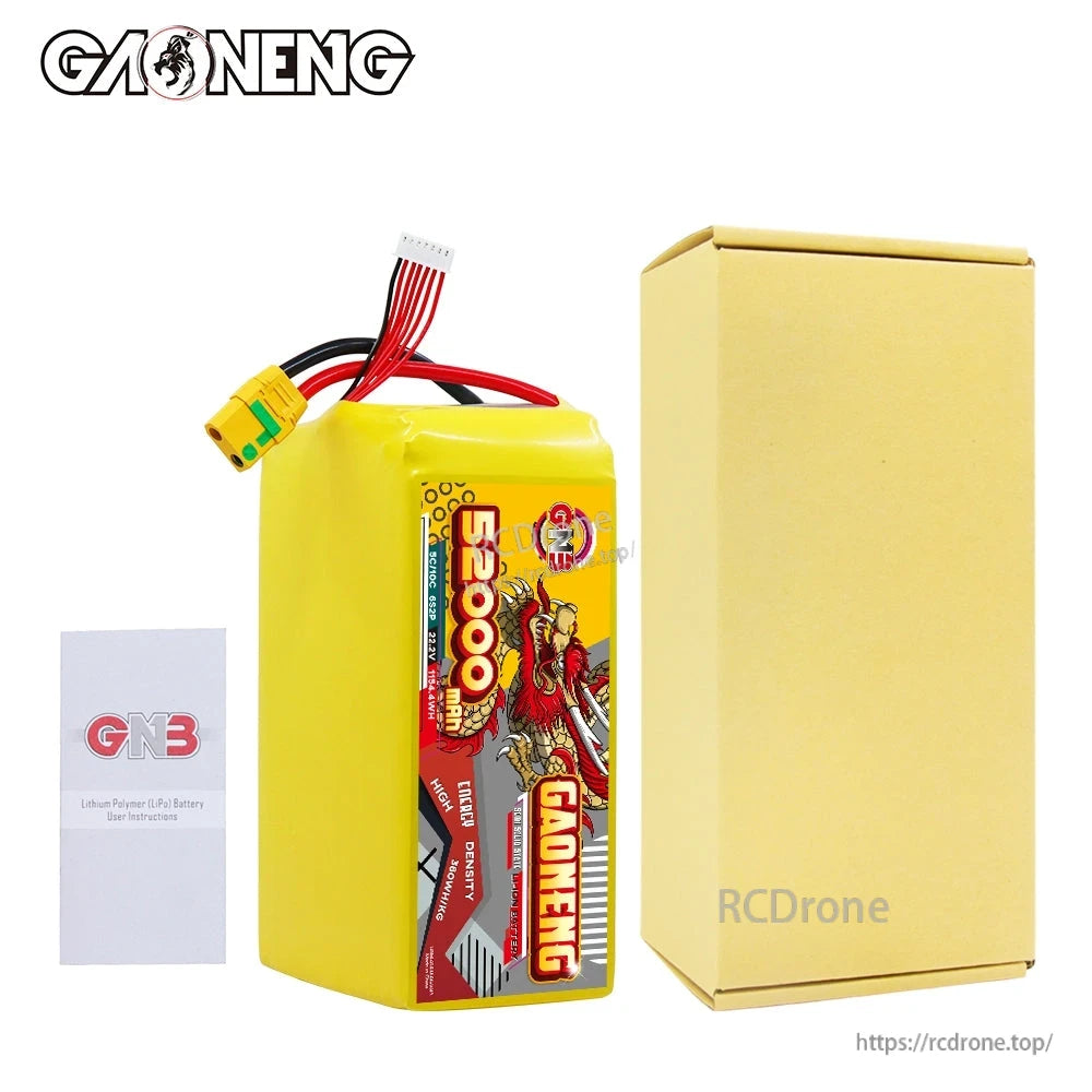 Package contents: GAONENG 52000mAh battery pack with plain cardboard box and user leaflet