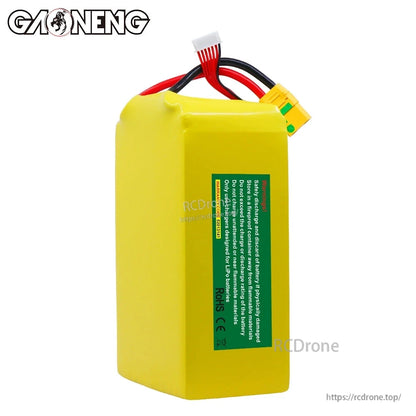 Rear view of GAONENG battery pack with green safety label and CE/RoHS markings