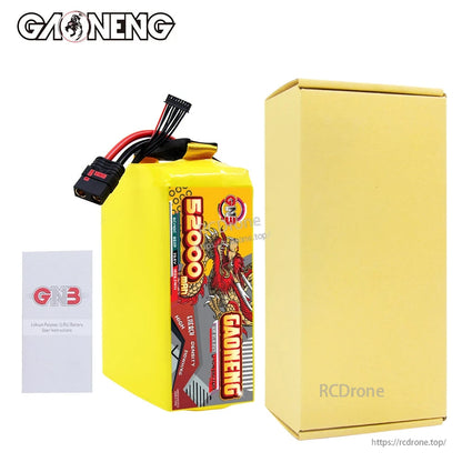 Package contents: GAONENG 52000mAh battery pack, user manual booklet, and plain cardboard box