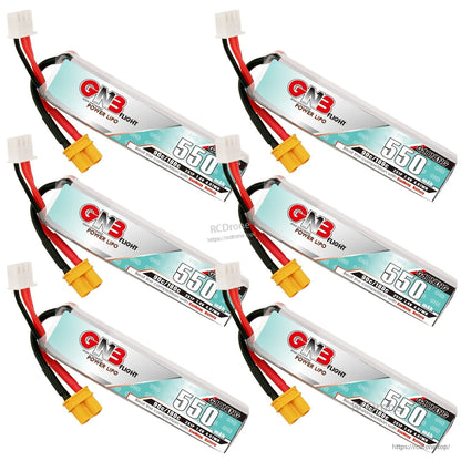 GNB 550mAh 2S LiPo batteries, 6-pack set with XT30 plugs arranged diagonally