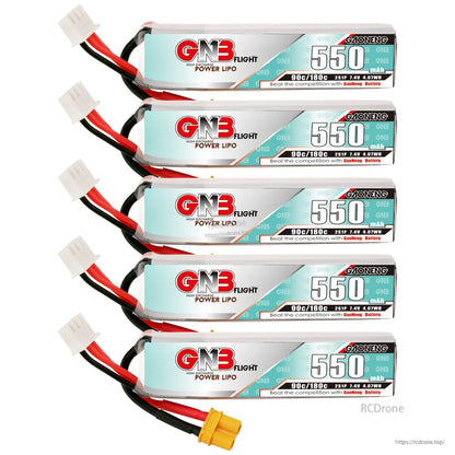 GNB 550mAh 2S LiPo batteries, 5-pack set with XT30 connectors and white balance leads