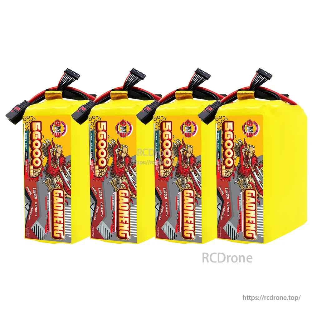 Four GAONENG 56000mAh battery packs lined up, front labels facing forward
