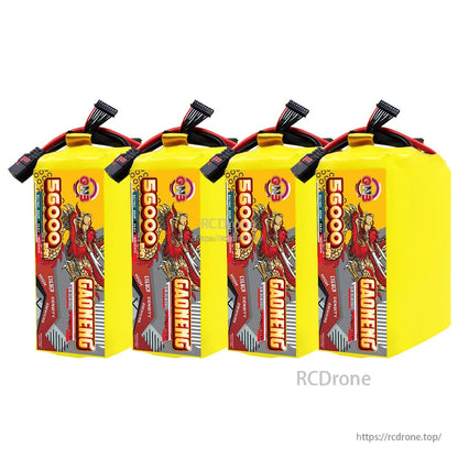 Four GAONENG 56000mAh battery packs lined up, front labels facing forward