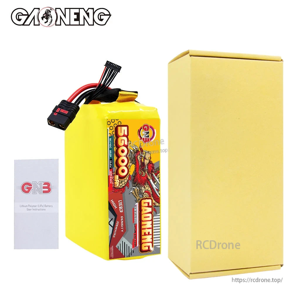 Package contents: GAONENG 56000mAh battery pack, retail box, and user manual booklet