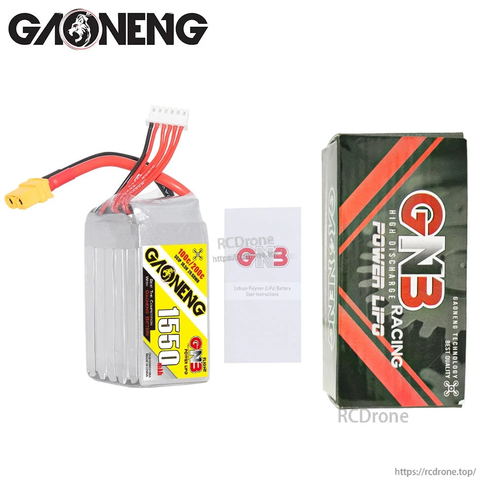 GAONENG GNB 5S 18.5V 1550mAh 100C XT60 LiPo Battery for 5-6 Inch FPV Drone, RC Airplane and Quadcopter