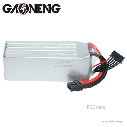 Rear side of GNB LiPo battery showing plain silver casing and XT60 connector