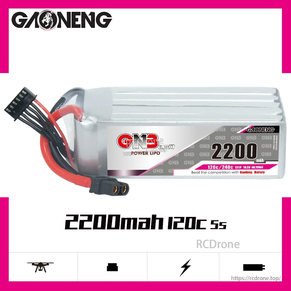 GAONENG GNB 2200mAh 120C 5S LiPo battery side profile with label