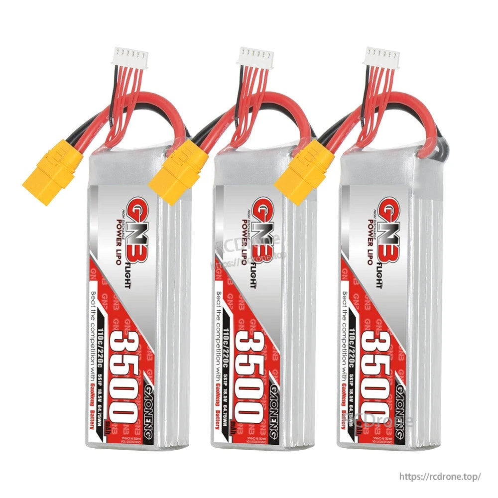 Three GNB 3500mAh LiPo batteries grouped together, each with XT90 connector and balance plug