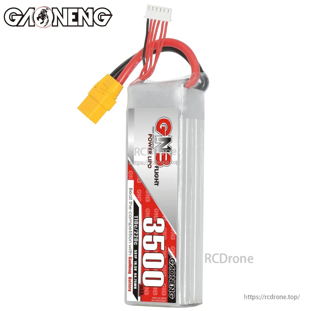 Front label view of GNB 3500mAh battery with red-and-silver wrap, XT90 plug and balance lead
