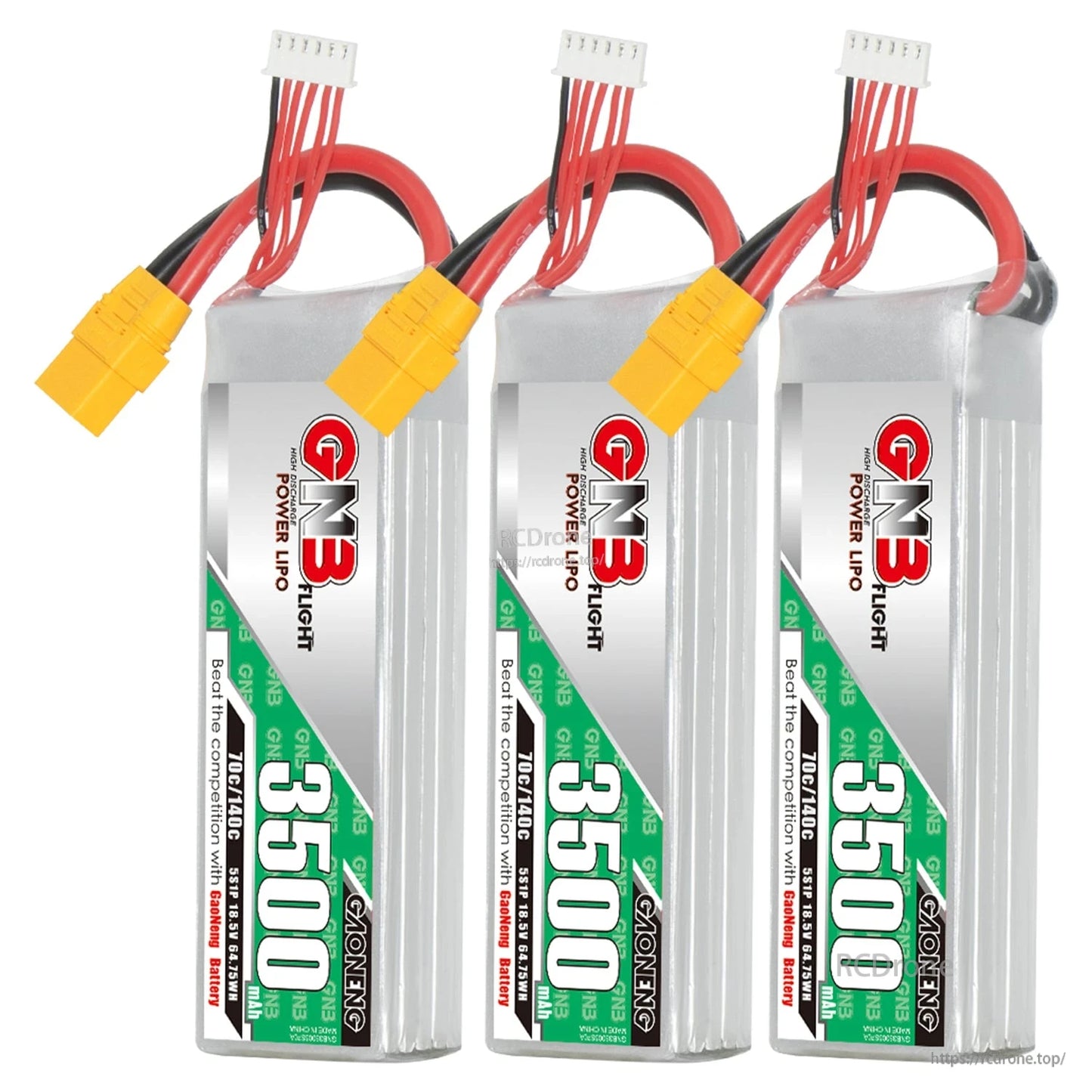 Three GAONENG GNB 3500mAh LiPo batteries with XT90 connectors