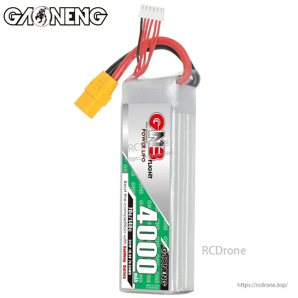 GAONENG GNB 5S 18.5V 4000mAh 70C LiPo Battery upright view with XT90 plug and balance lead