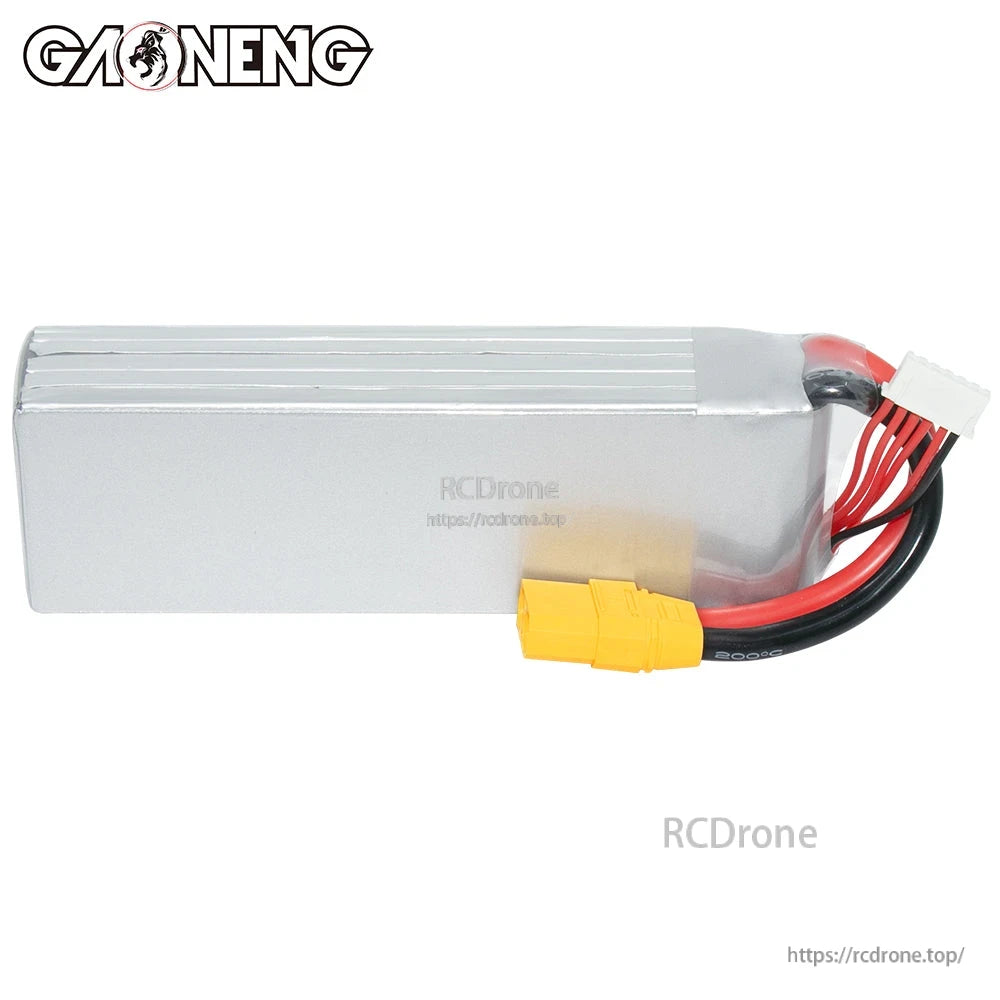 Rear side view of GNB 5S 4000mAh LiPo battery showing plain silver casing and cable exit