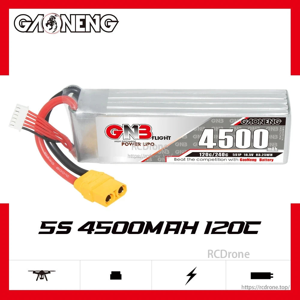 GAONENG GNB 5S 4500mAh 120C LiPo battery product graphic on white background