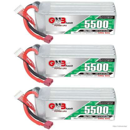 Three GAONENG GNB 5500mAh 5S LiPo batteries shown together in a 3-pack display